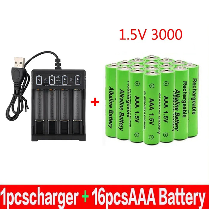 Enagua Mart 3000mAh AAA Rechargeable Battery - 1.5V Alkaline Rechargeable Batteries with Drummey Charger