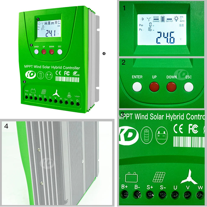 Enagua Mart Hybrid MPPT Wind Solar Charge Controller - 2400W Regulator for 12V/24V/48V Systems, Bluetooth App