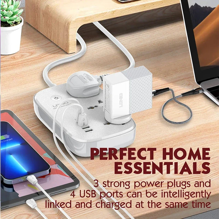 Enagua Mart Tuya WiFi Smart Universal Power Strip - EU/UK/US Surge Protector with Multi-Plug and 4 USB Ports