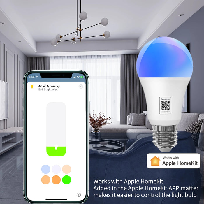 Enagua Mart Matter Smart LED Bulb - RGB WiFi Smart Home Bulb, Works with Alexa, Google Home, and Apple HomeKit