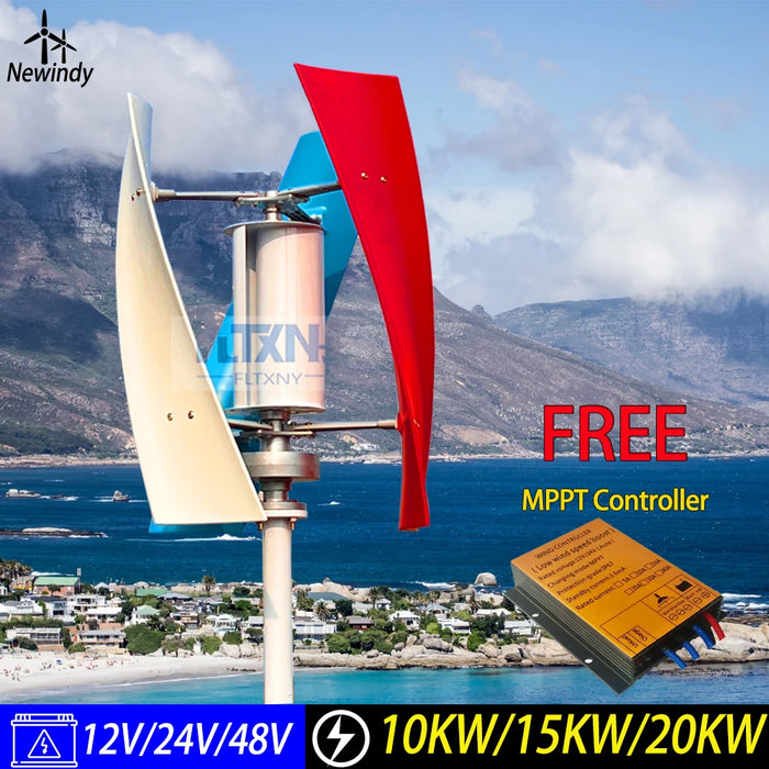 Enagua Mart 10KW/15KW/20KW Vertical Wind Turbine Generator - Low Noise Windmill with MPPT Controller for Home Use