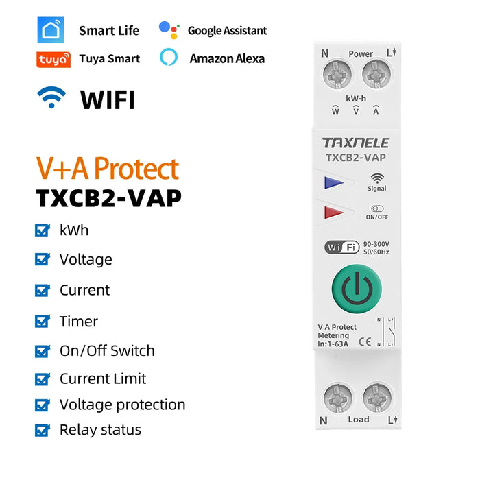 Enagua Mart Tuya WiFi Smart Circuit Breaker – Power Metering Energy Meter with Remote Control