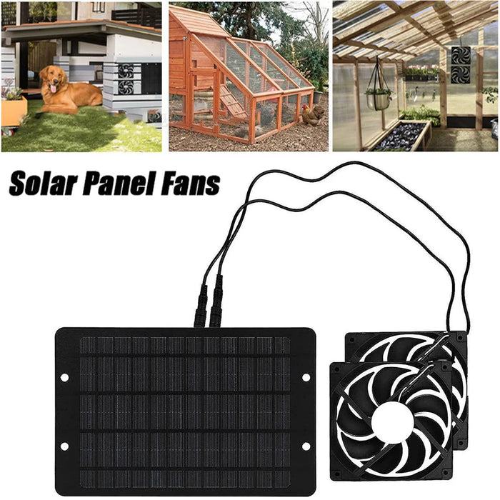 Enagua Mart Solar Powered Dual Exhaust Fan - 12V, 10W, Waterproof Air Extractor for Camping, Greenhouse, Kitchen