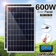 Enagua Mart 12V Solar Panel Kit Complete 600W Capacity - Polycrystalline USB Power Portable Outdoor Rechargeable Solar Cell Generator for Home - Enagua Mart
