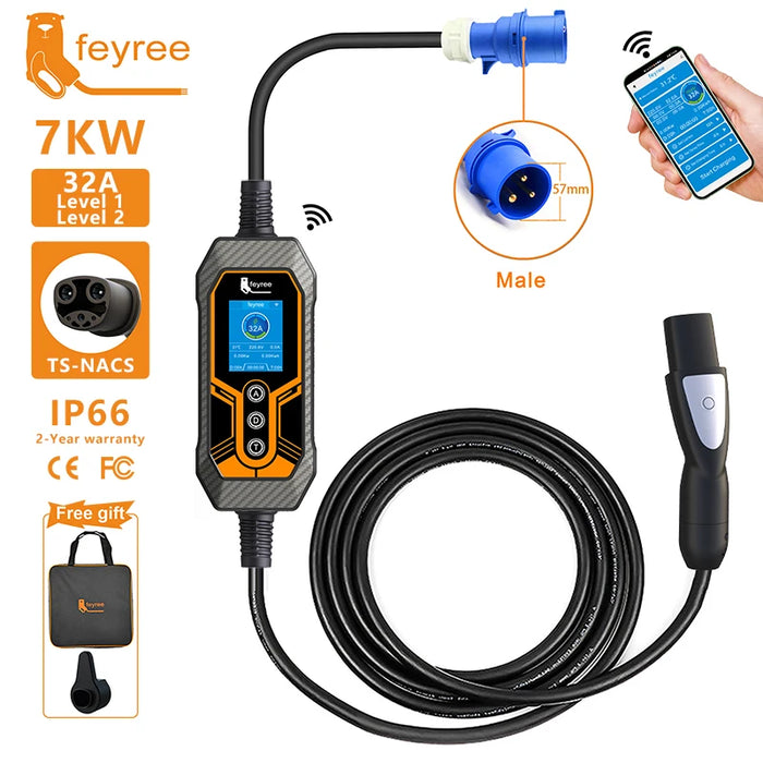 Enagua Mart Feyree EV Charger Wallbox - 32A 7kW NACS Socket with App Control for Tesla Models