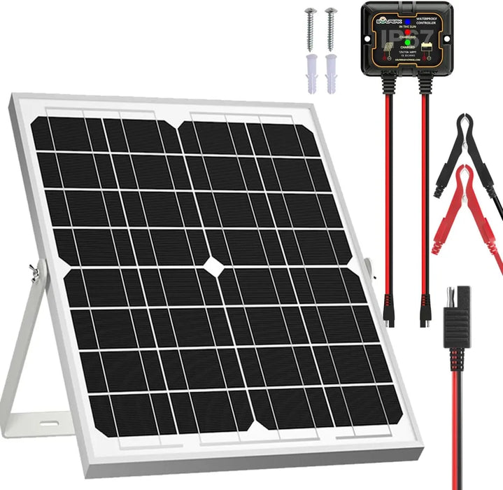 Enagua Mart Solperk Solar Panel Kit 20W 12V - Solar Battery Trickle Charger Maintainer with Upgrade Controller and Adjustable Mount Bracket