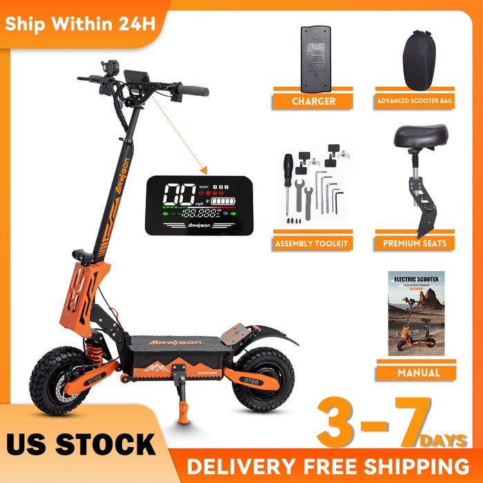 Enagua Mart ARWIBON Dual Motor Electric Scooter - 5600W, 50mph, Off-Road Folding Scooter with 60V Battery and 11-Inch Tires