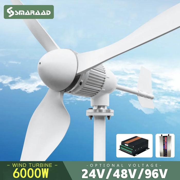 Enagua Mart 6000W Wind Turbine Generator - 24V/48V Off-Grid System with MPPT Controller