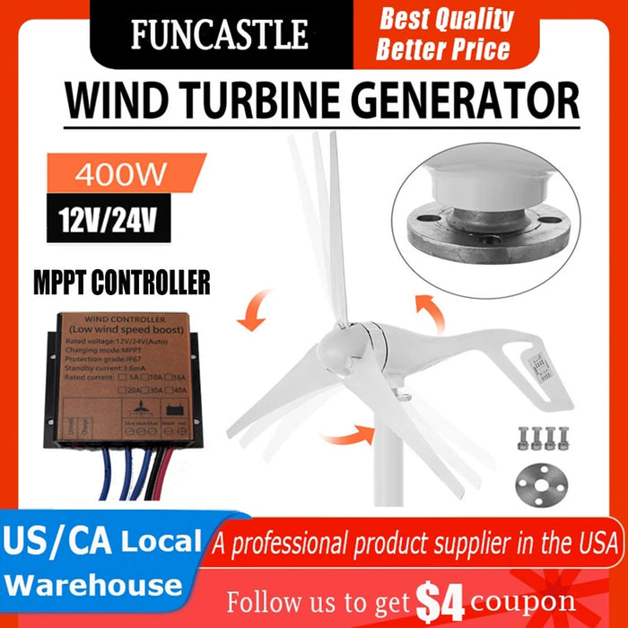 Enagua Mart 400W Wind Turbine with MPPT Controller - Home and RV Wind Power Generator