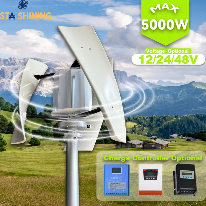 Enagua Mart Higher Output Wind Turbine Generator - Vertical 5000W Max Windmill with MPPT Charger for Hybrid Solar Wind Off-Grid Systems