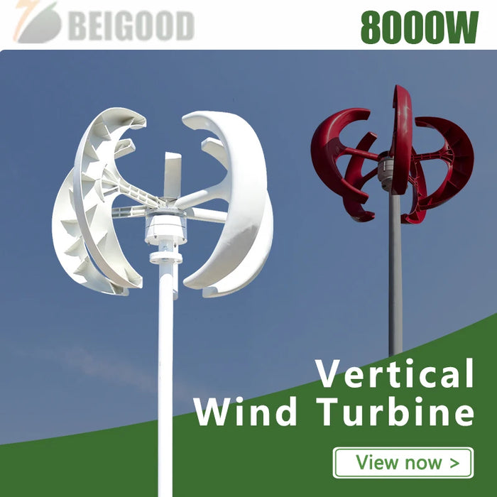 Enagua Mart 8000W Vertical Axis Wind Turbine Generator Kit - 48V/24V with 5 Blades