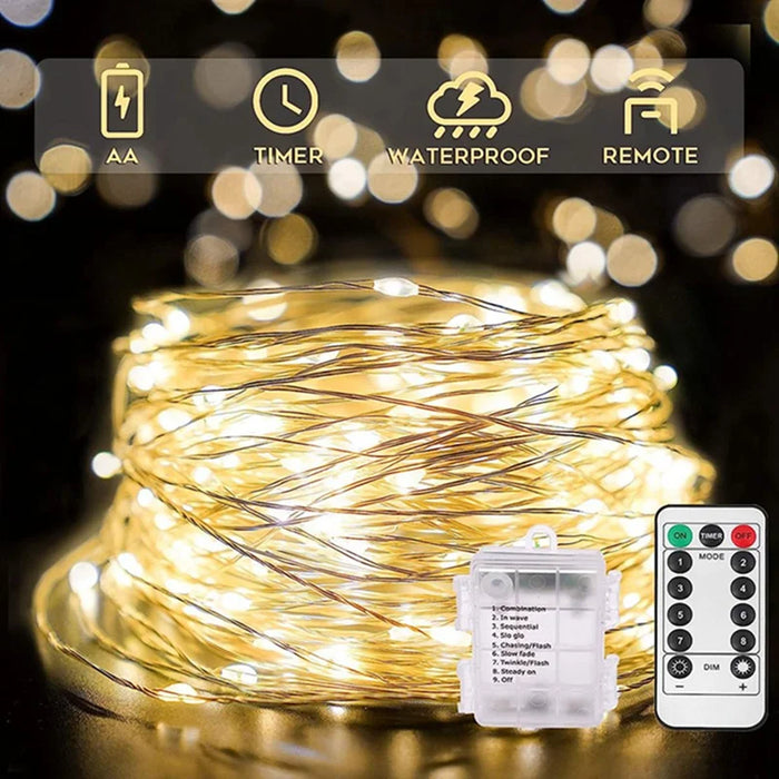 Enagua Mart 50-200 LED Copper Wire String Lights - USB/Battery Operated Fairy Lights with 8 Modes