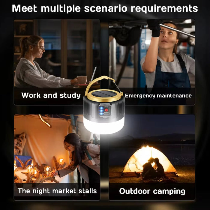 Enagua Mart Solar Camping Light - USB Rechargeable Waterproof Tent Lantern for Outdoor and Emergency Use