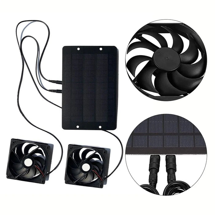 Enagua Mart Solar Powered Dual Exhaust Fan - 12V, 10W, Waterproof Air Extractor for Camping, Greenhouse, Kitchen