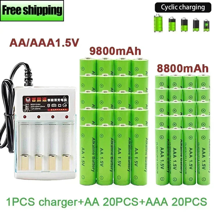 Enagua Mart Bestselling 1.5V Rechargeable Battery Set - 9800mAh AA and 8800mAh AAA with Charger for LED Flashlights and Devices