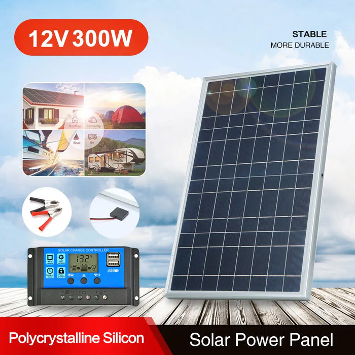 Enagua Mart 300W/500W Solar Panel Kit - Complete 12V Polycrystalline USB Power Portable Outdoor Rechargeable Solar Generator for Home