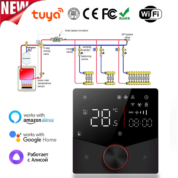 Enagua Mart EU 24V/220V WiFi Smart Air Conditioner Thermostat - Programmable Temperature Controller for Cooling and Heating Systems