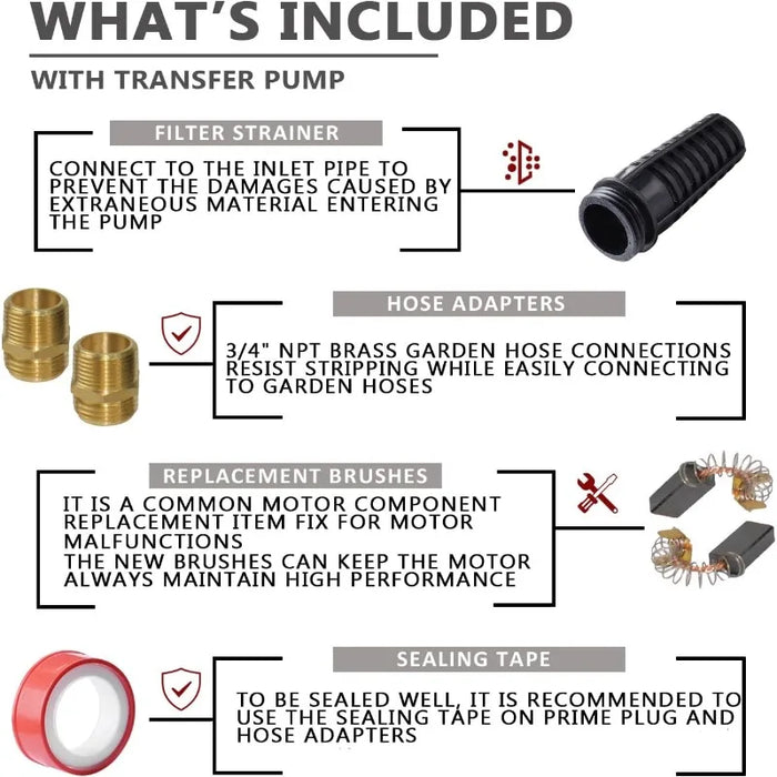 Enagua Mart Heavy Duty High-Pressure Water Transfer Utility Pump - Cast Iron Casing with Brass Connectors