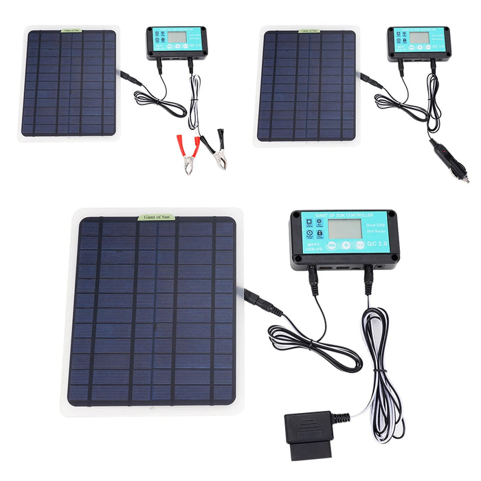 Enagua Mart 12V/5V DC Waterproof Solar Battery Panel with 10A Controller and OBD Plug for Phone and Car Battery Charging