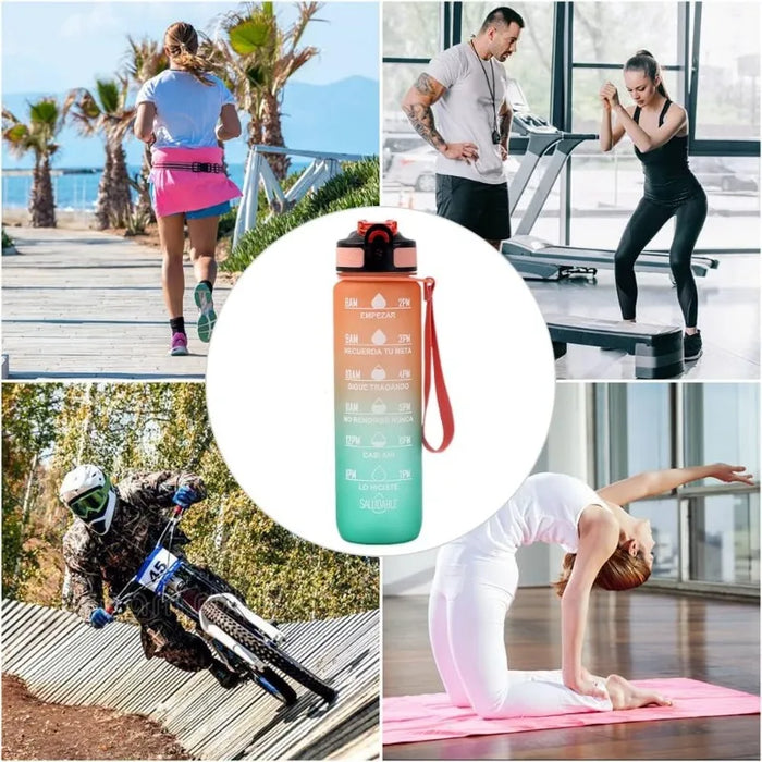 Enagua Mart 1 Liter Gradual Color Sport Water Jug - Time Marker, Leakproof for Outdoor, Travel, Gym, and Camping