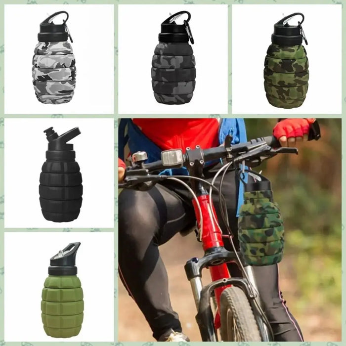 Enagua Mart Silicone Retractable Grenade Water Bottle - Foldable Collapsible Sports Water Bottle, 580ml, High-Temperature Resistant