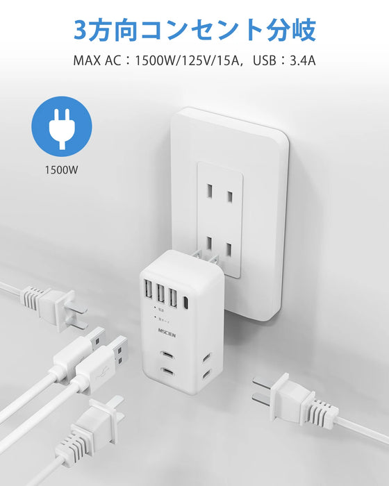 Enagua Mart MSCIEN Japan Socket Wall Power Strip - 3 USB Charge Ports, Type-C Smart Plug with Surge Protector