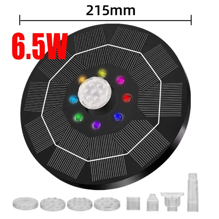 Enagua Mart 21.5CM LED Solar Fountain Pump - 1500mAh Battery, 6.5W Power, and 6 Nozzles for Bird Baths and Garden Water Cycling