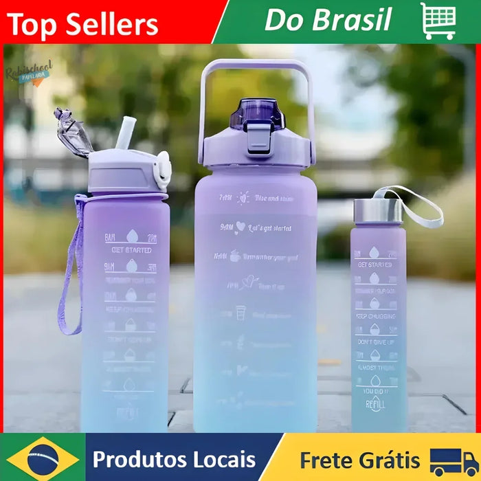 Enagua Mart Kit Garrafas de Água Motivacionais - Fitness Tie-Dye Water Bottles (2L, 900ml, 300ml)