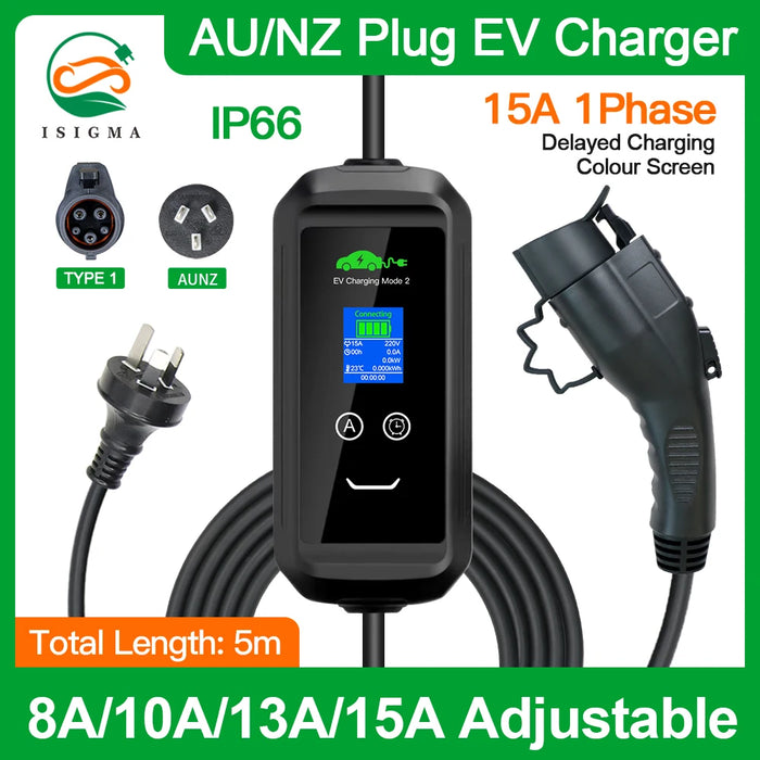 Enagua Mart iSigma EV Charger - 8A/10A/13A/15A 3.3kW Adjustable Type1 J1772/Type 2 IEC62196-2