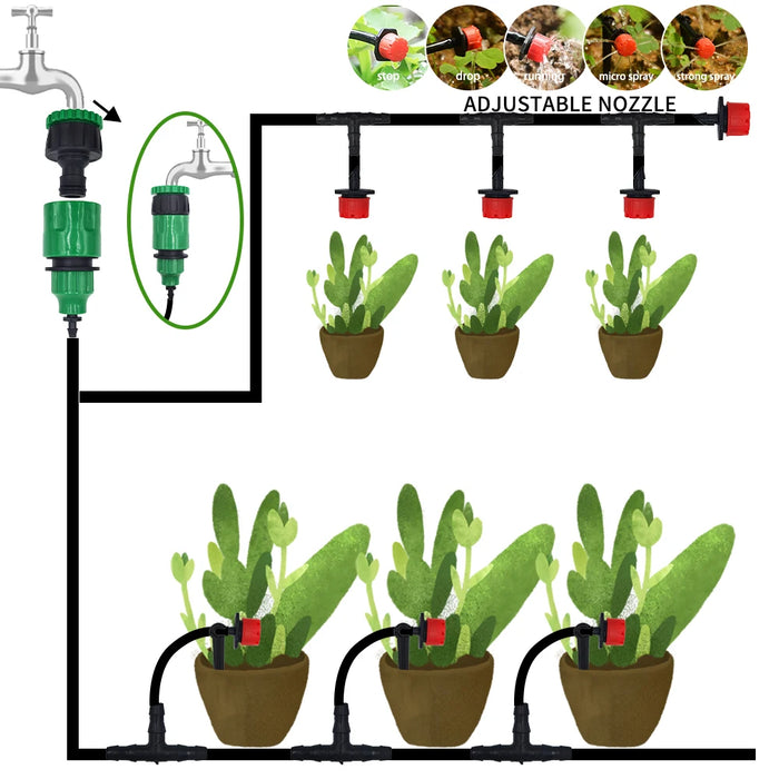 Enagua Mart Micro Drip Irrigation System - 20m Automatic Watering with Adjustable Drippers and Misting Garden Hose Kit