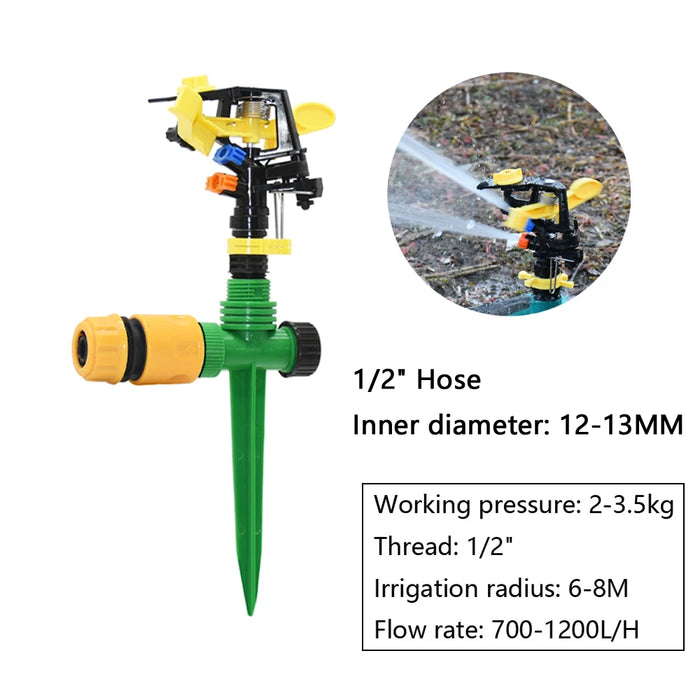 Enagua Mart 360° Rotary Garden Sprinkler - 1/2" to 3/4" Thread, Automatic Lawn Watering Nozzle