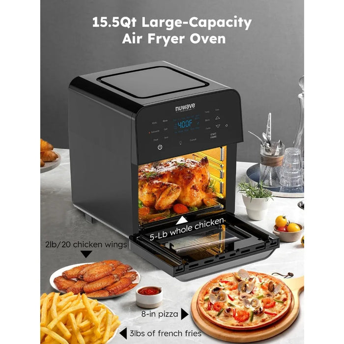 Enagua Mart 15.5 Qt Air Fryer Oven - X-Large Family Size with Rotisserie Basket, Skewer Kit, Ultra Non-Stick Grill Plate