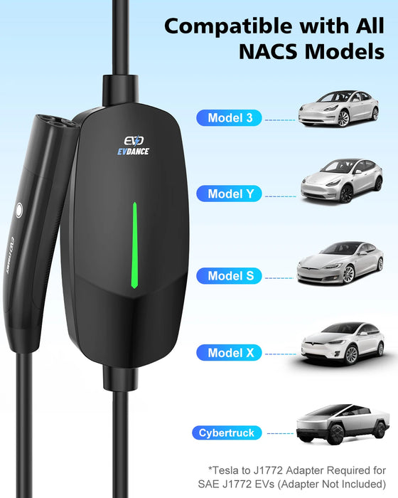 Enagua Mart EVDance Portable Level 1 Charger - 16A 110V-240V Mobile Connector for Tesla Models X, Y, 3, S