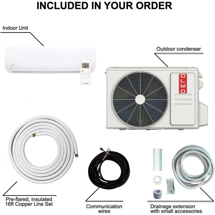 Enagua Mart TU 110-120V Ductless Mini Split AC Heating System - Heat Pump with 16ft Installation Kit