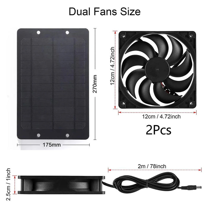 Enagua Mart Solar Powered Dual Exhaust Fan - 12V, 10W, Waterproof Air Extractor for Camping, Greenhouse, Kitchen