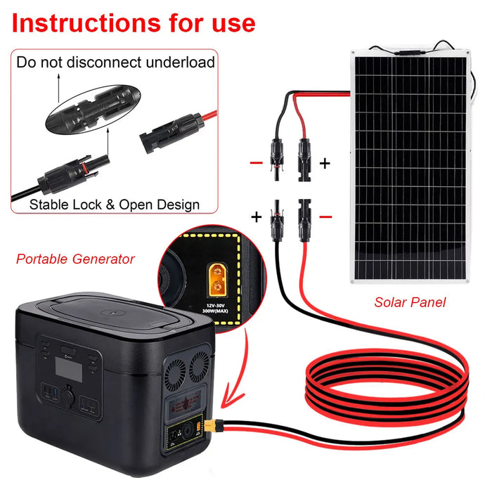 Enagua Mart 0.6M - 1.6M Solar Charge Cable XT60 Adapter to Solar Male/Female Connector Extension Wire 12AWG for Battery Pack