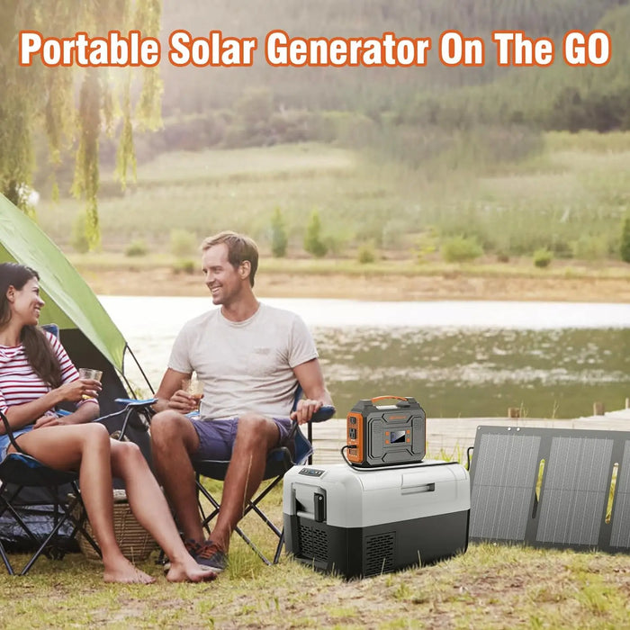 Enagua Mart Portable Solar Generator 300W - With Foldable 60W Solar Panel, Pure Sine Wave 280Wh Lithium Battery