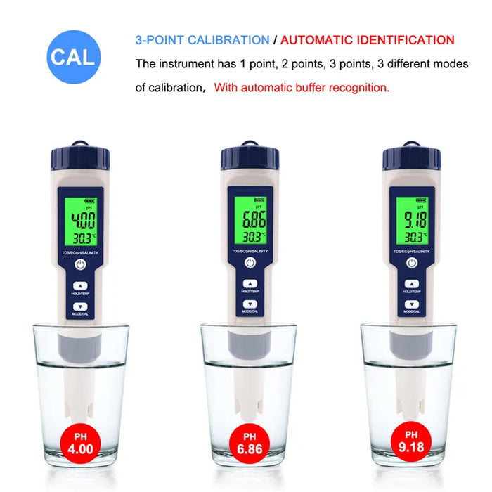 Enagua Mart 5-in-1 Water Quality Tester - TDS, EC, pH, Salinity, Temperature Meter for Pools & Aquariums