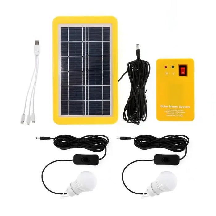 Enagua Mart Portable Solar Emergency Light Kit - 4-Head Solar Generator with 2 LED Bulbs