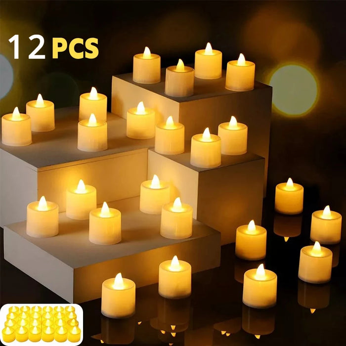 Enagua Mart Battery-Powered LED Fireless Candle Lights - 1-12 Pack Tealight Decorative Candles