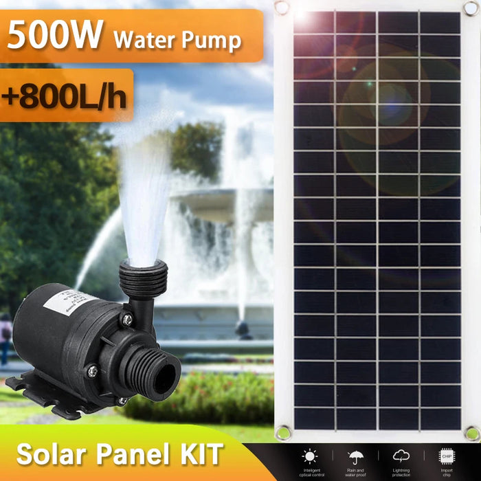 Enagua Mart 500W 800L/H Water Pump with 100W Solar Panel - Ultra-Quiet Submersible Water Pump for Fish Ponds, Gardens, and Fountains