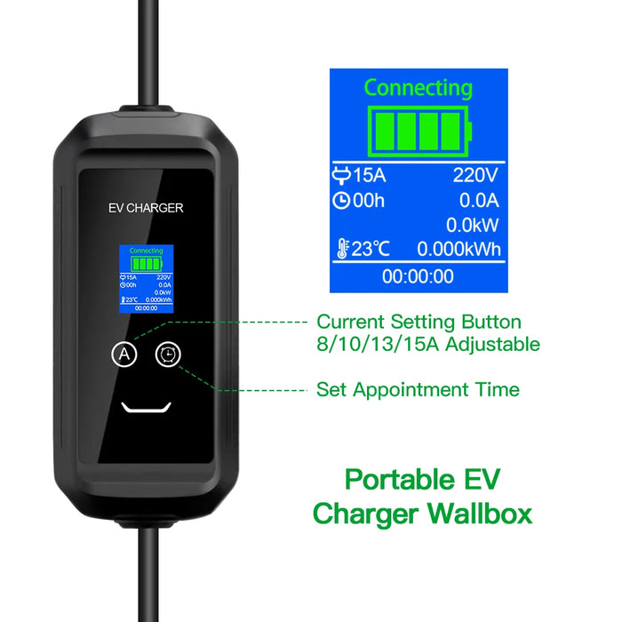 Enagua Mart iSigma EV Charger - 8A/10A/13A/15A 3.3kW Adjustable Type1 J1772/Type 2 IEC62196-2