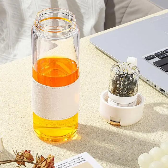 Enagua Mart Magnetic Tea Separation Glass Bottle - 450ml Tea Infuser Bottle with Water Separation Feature