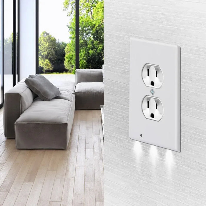 Enagua Mart Duplex Electrical Outlet with LED Night Lights - Modern Wall Plate with Auto On/Off Sensor