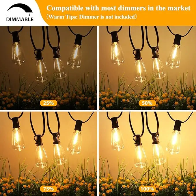 Enagua Mart ST38 String Lights Outdoor Garland - Connectable Shatterproof Waterproof LED Bulb Patio Garden Decor