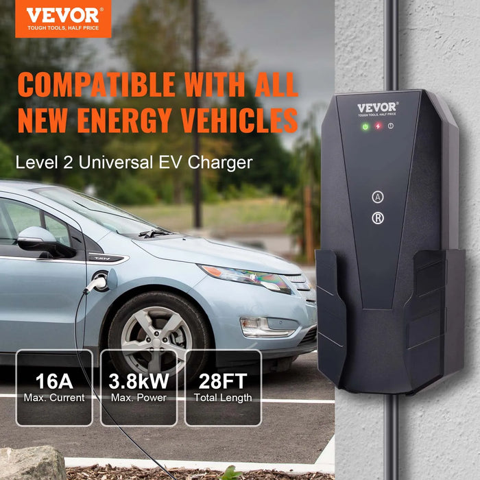 Enagua Mart Vevor Level 2 Level 1-2 Portable EV Charger - 16 Amp with 28-Foot Charging Cable, Adjustable Current