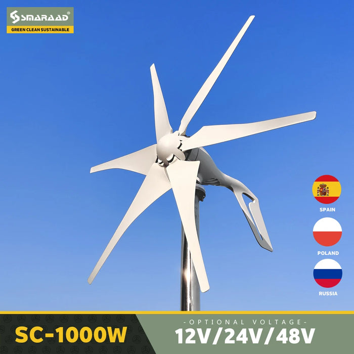 Enagua Mart DIDITO 1000W Horizontal Wind Turbine Generator - 12V/24V/48V Low Noise Windmill with MPPT Controller