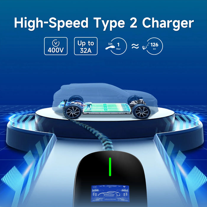 Enagua Mart 22kW 32A 3-Phase EV Charging Station - Wall-Mounted with App Control