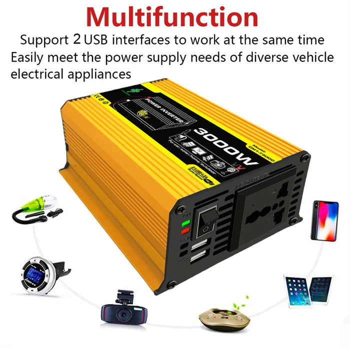 Enagua Mart 3000W Car Power Inverter - DC 12V to AC 220V Converter with USB Charger