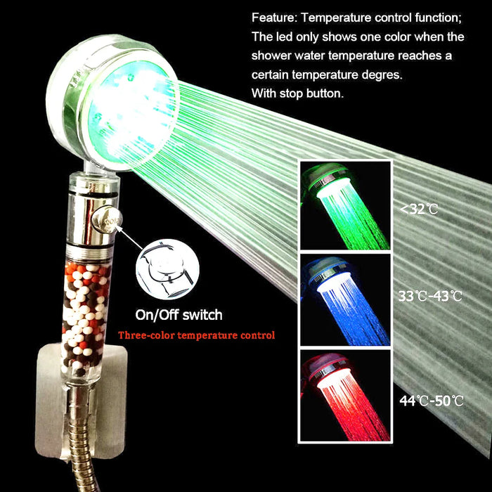 Enagua Mart LED Anion Shower Head - Temperature-Control Spa Shower with 7-Color LED Lighting and Pressurized Water-Saving Design